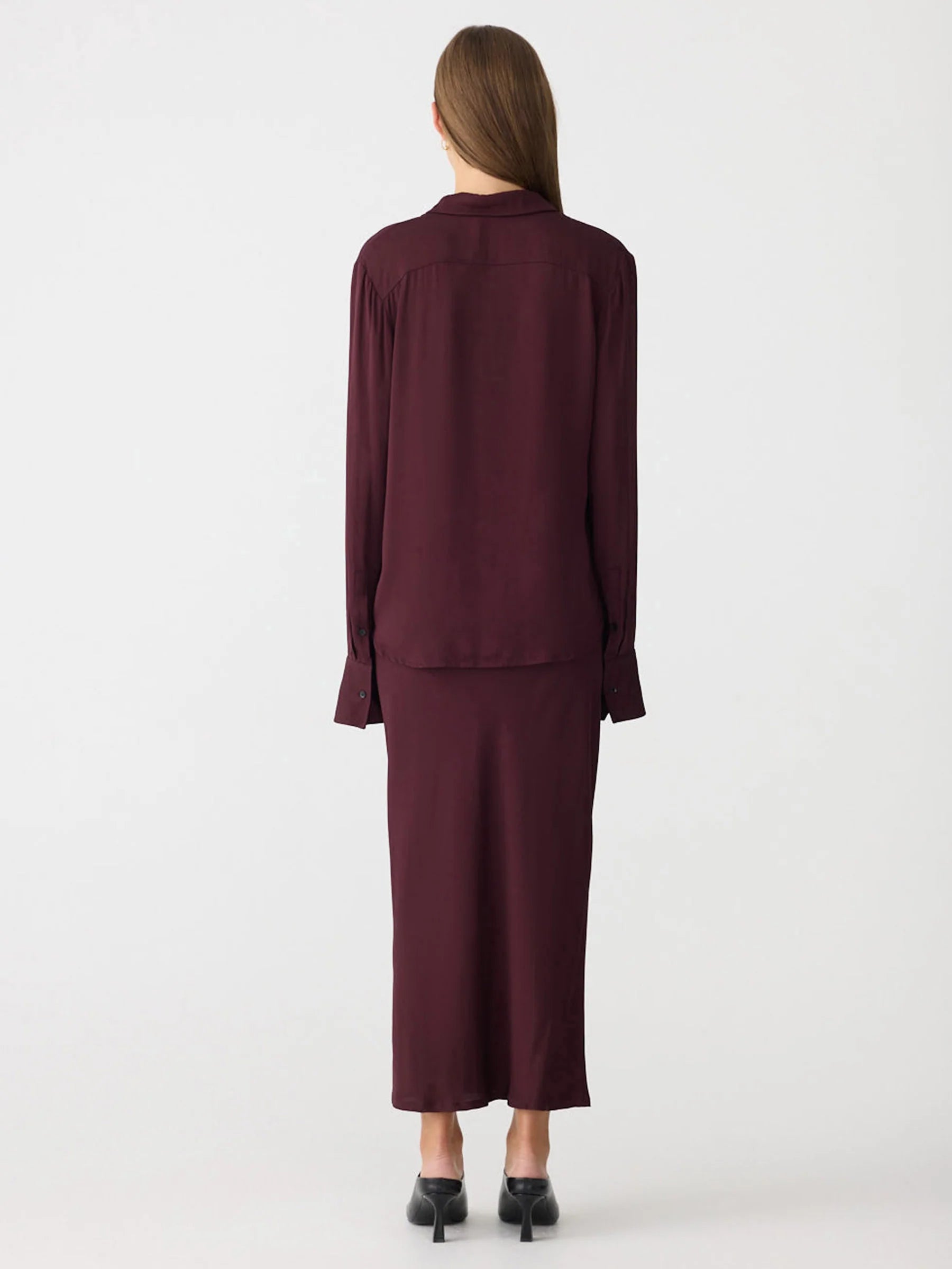 Bassike Fine Silk Shirt in Burgundy