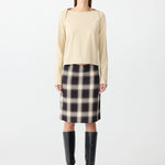 Bassike Check Pull On Skirt in Natural and Brown
