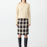 Bassike Check Pull On Skirt in Natural and Brown