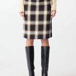 Bassike Check Pull On Skirt in Natural and Brown