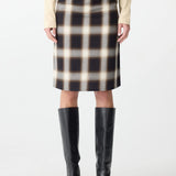 Bassike Check Pull On Skirt in Natural and Brown