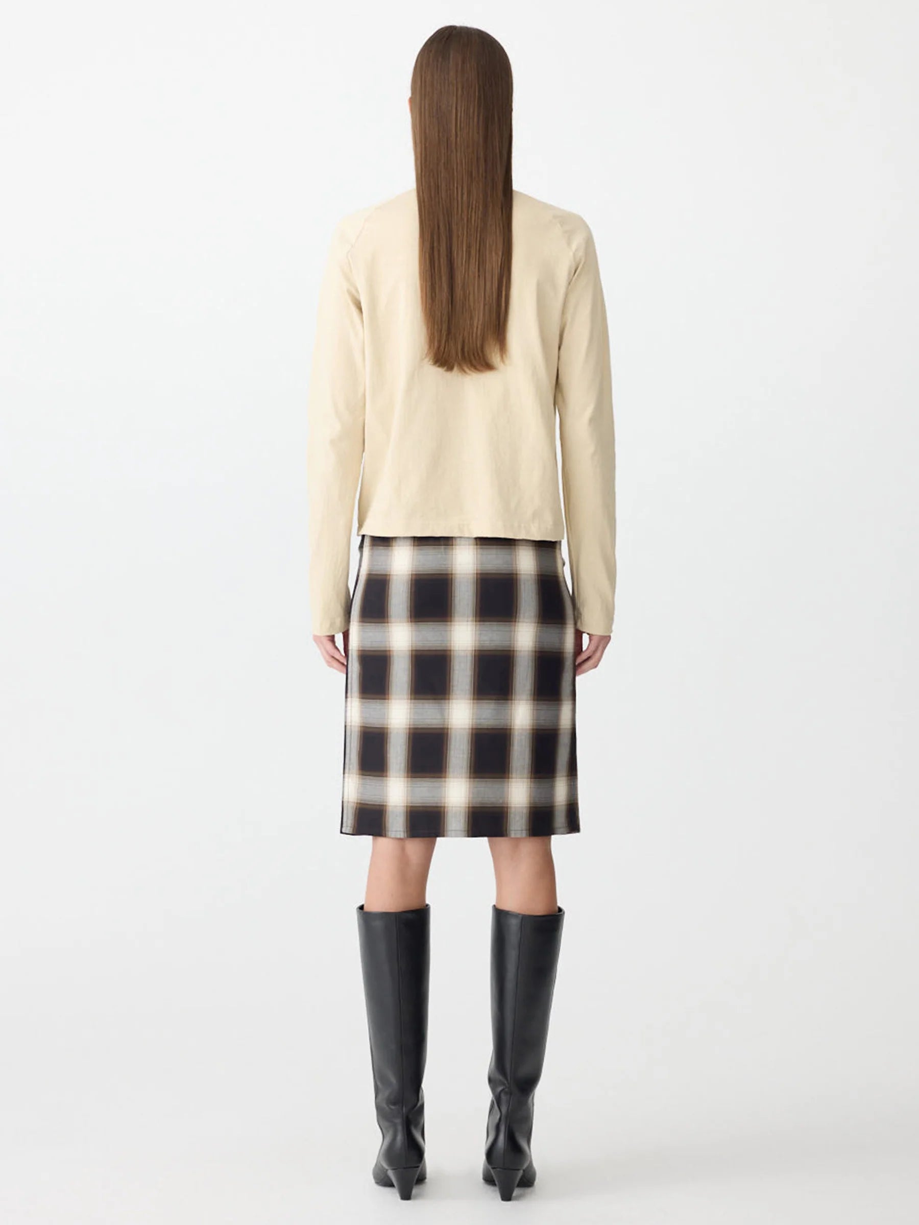 Bassike Check Pull On Skirt in Natural and Brown