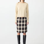 Bassike Check Pull On Skirt in Natural and Brown