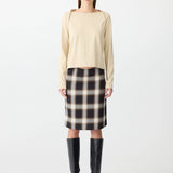 Bassike Check Pull On Skirt in Natural and Brown