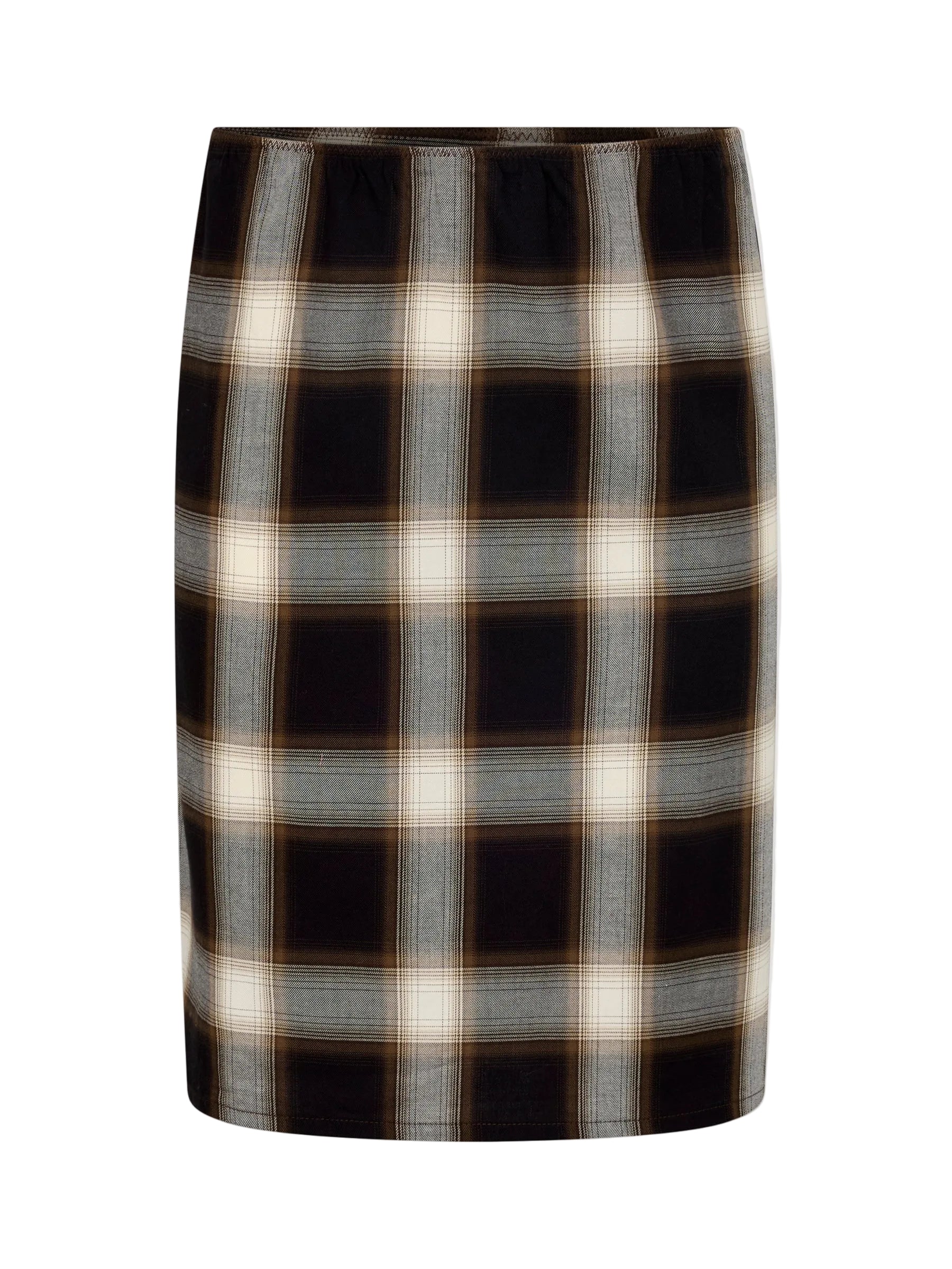 Bassike Check Pull On Skirt in Natural and Brown