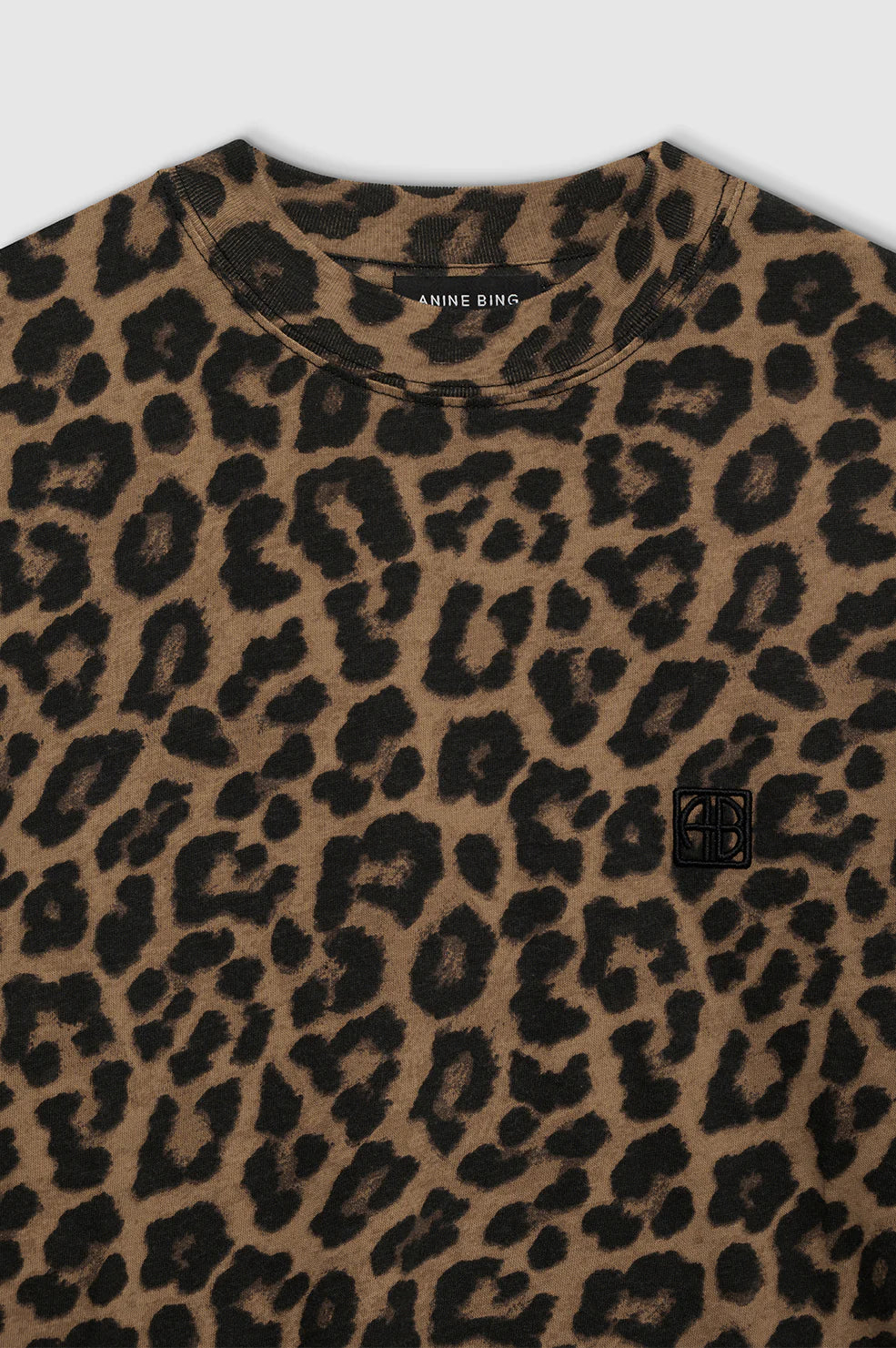 Anine Bing Avi Tee in Black and Brown Leopard