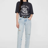 Anine Bing Avi Tee Collegiate Leopard in Washed Charcoal