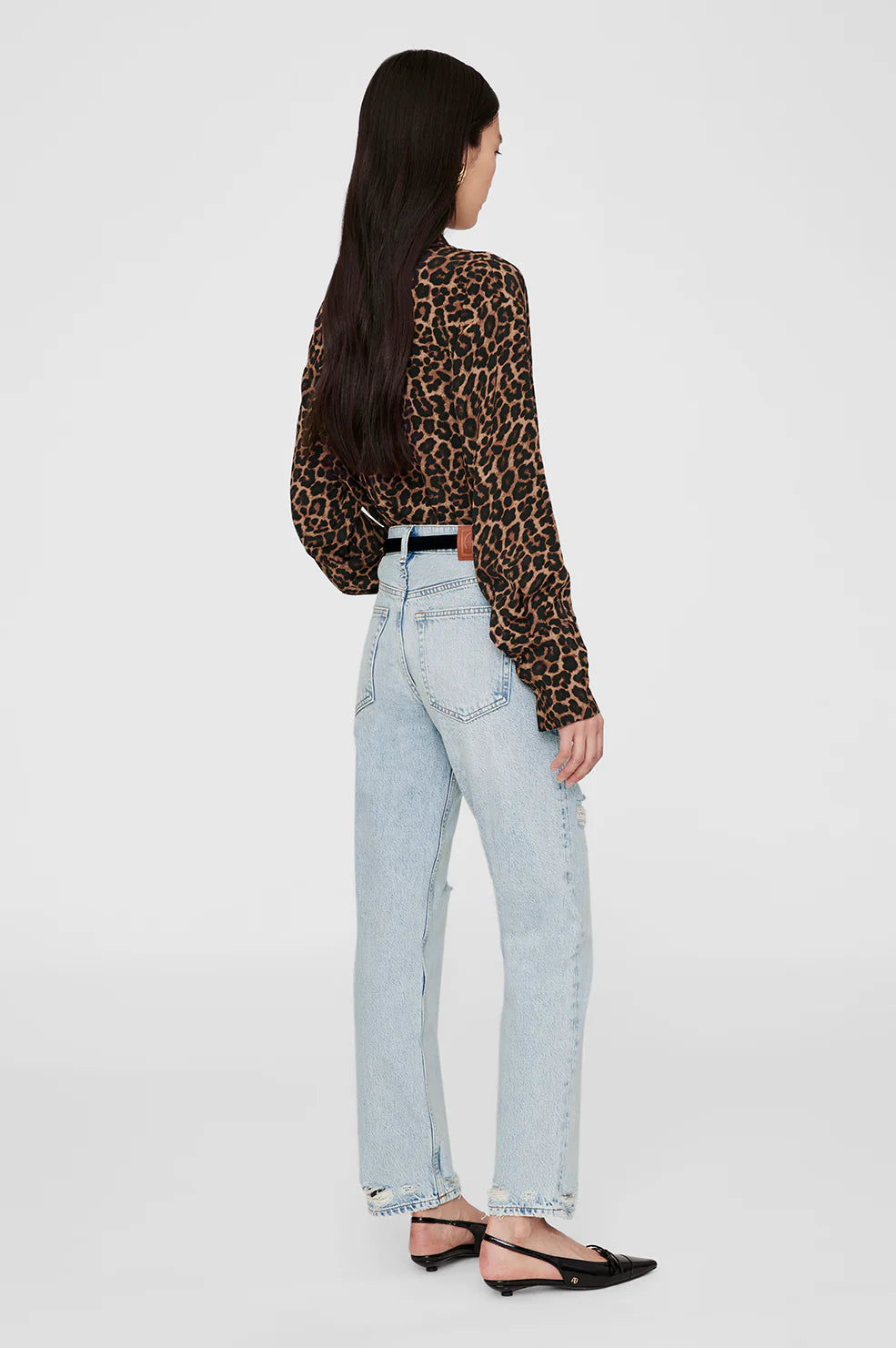 Anine Bing Bridget Shirt in Black and Brown Leopard