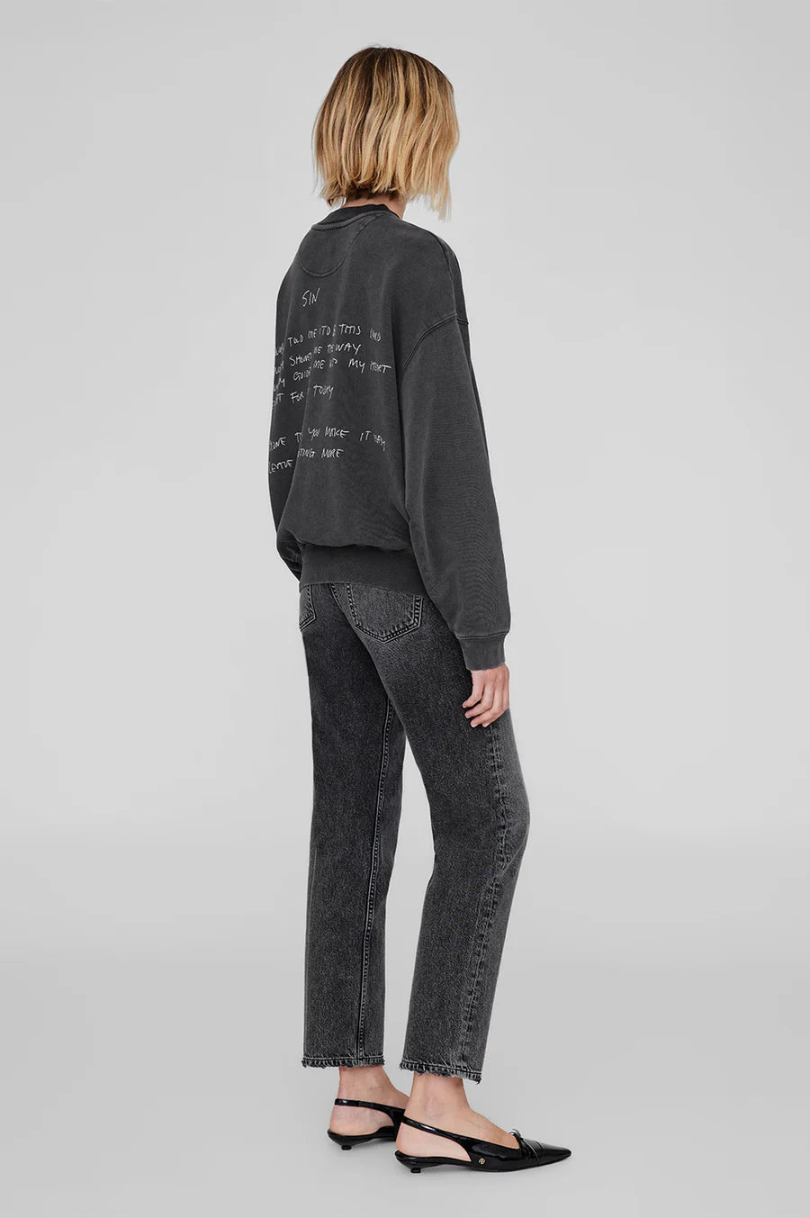 Anine Bing Jaci Sweatshirt Lyrics in Washed Black