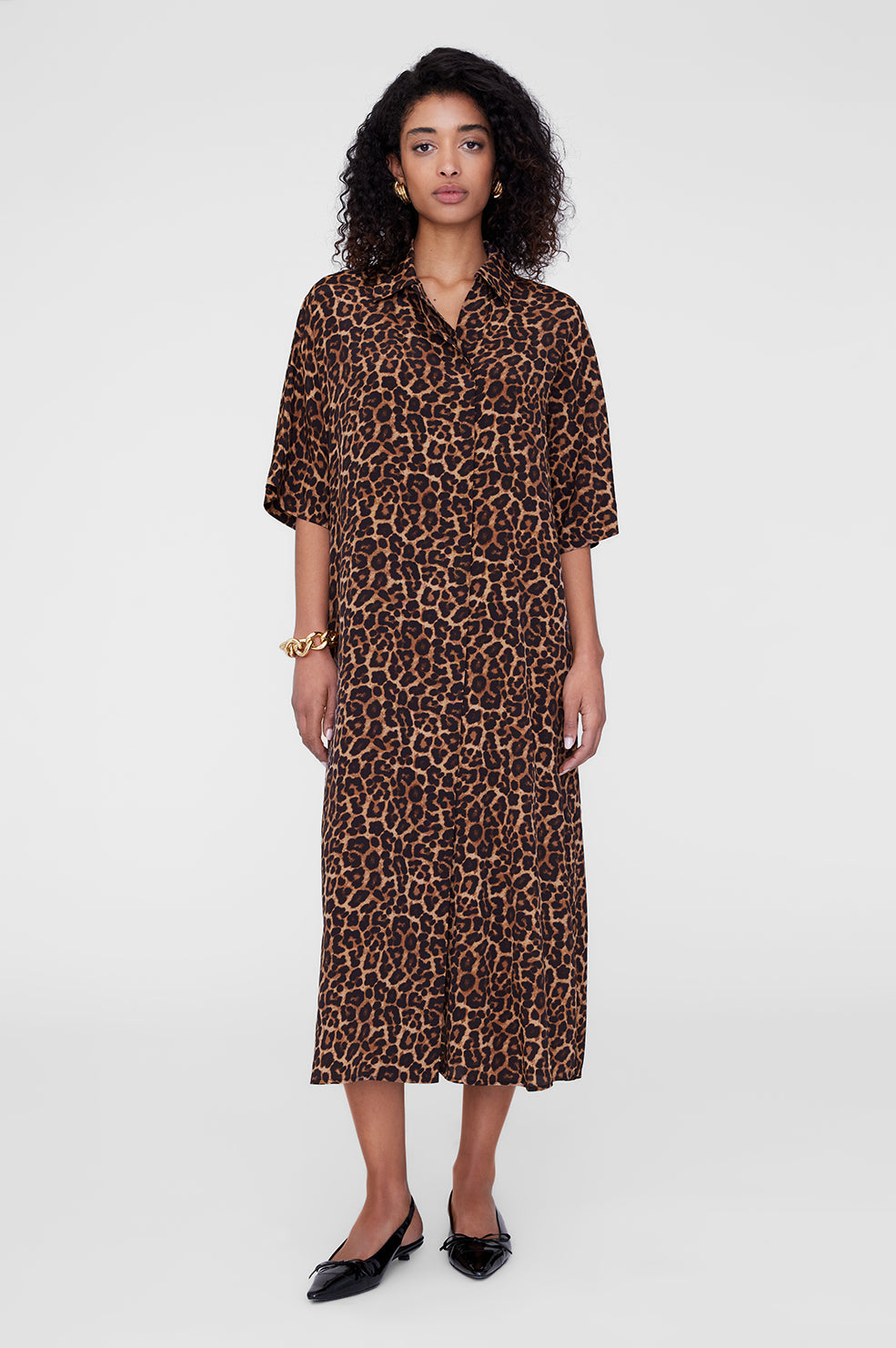 Anine Bing Julia Dress in Black and Brown Leopard