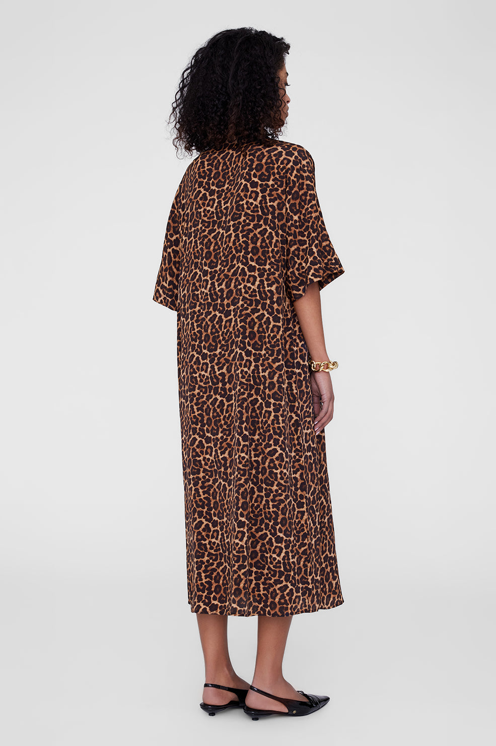 Anine Bing Julia Dress in Black and Brown Leopard