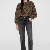 Anine Bing Miles Sweatshirt in Black and Brown Leopard