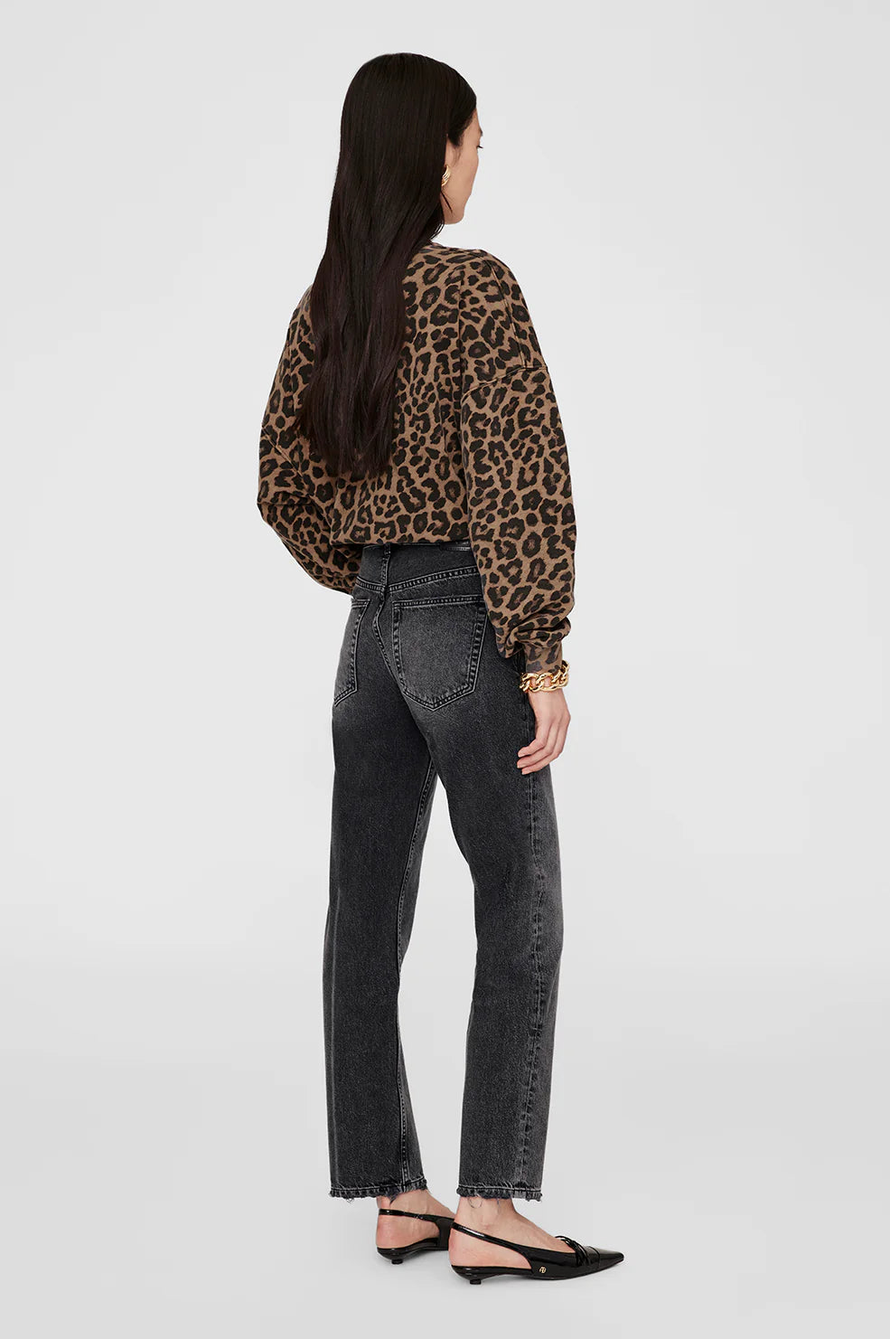 Anine Bing Miles Sweatshirt in Black and Brown Leopard