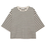 Anine Bing Myers Cropped Tee in Black Stripe French Terry