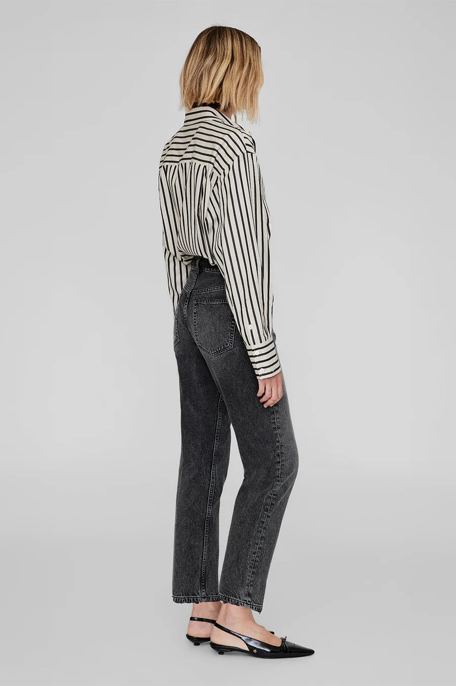 Anine Bing Plaza Shirt in Black and Tan Stripe