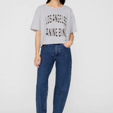Anine Bing Johnny Cropped Tee in Grey