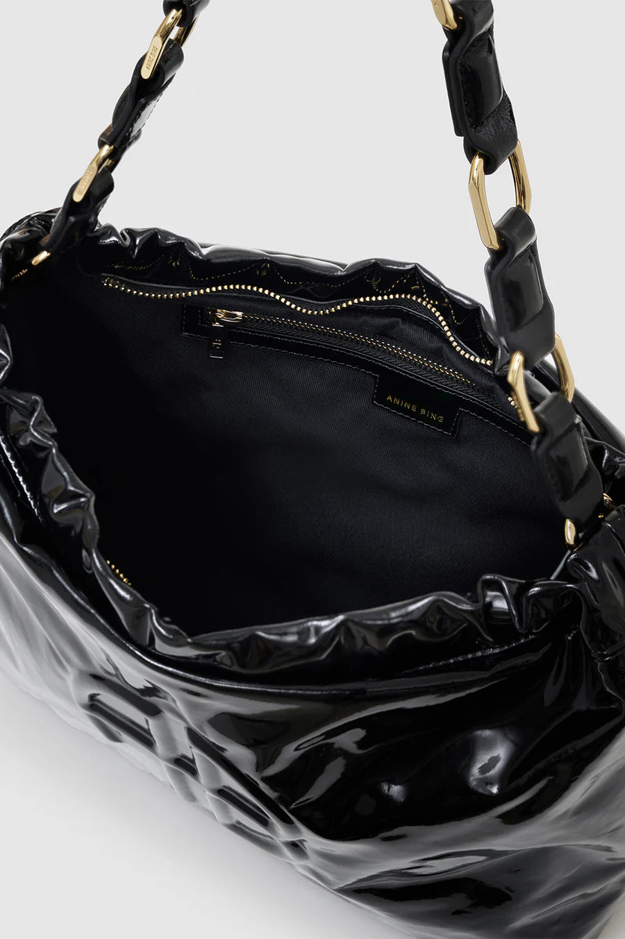 Anine Bing Kate Shoulder Bag in High Shine Black