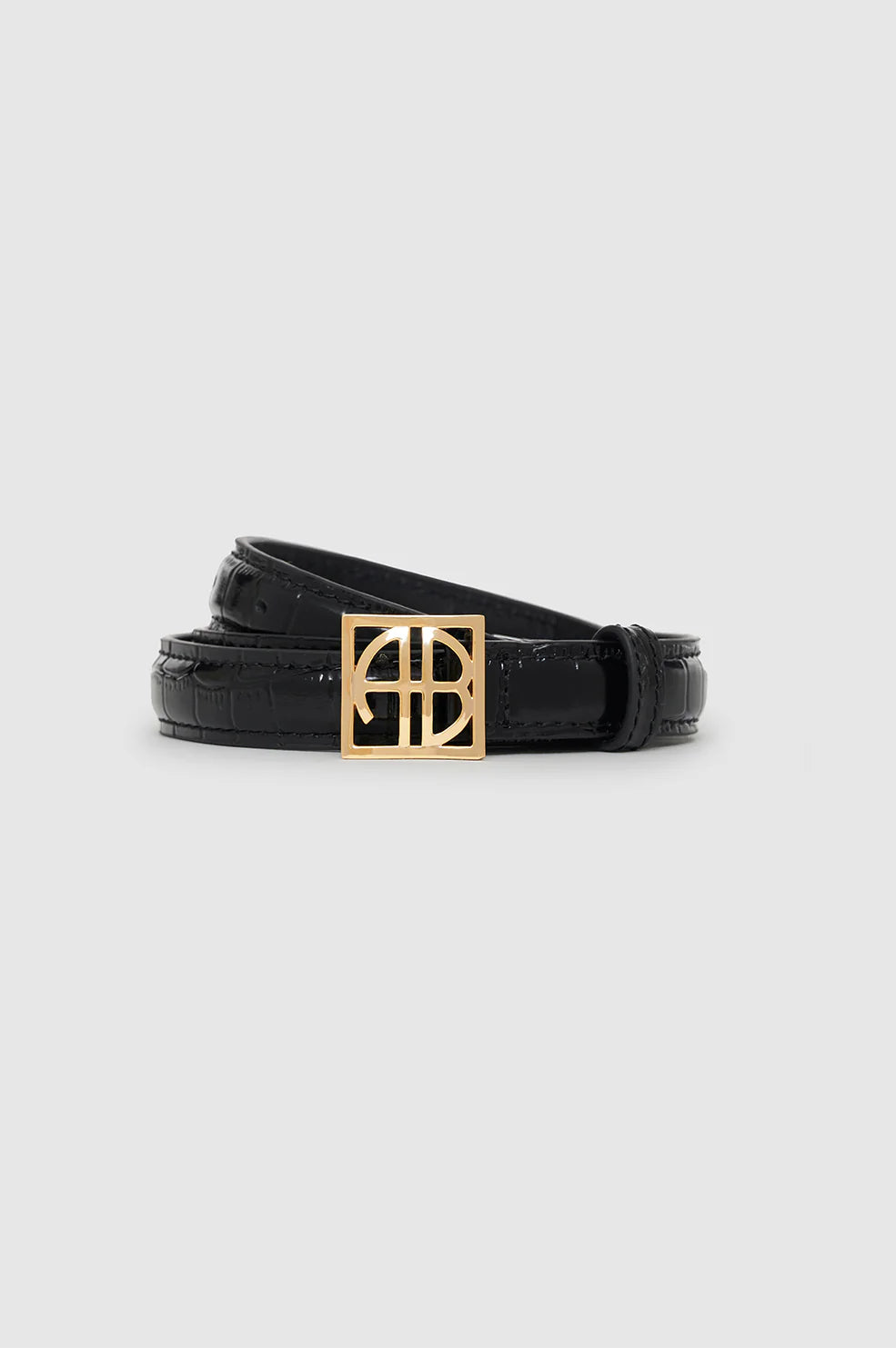 Anine Bing Monogram Belt in Black Embossed