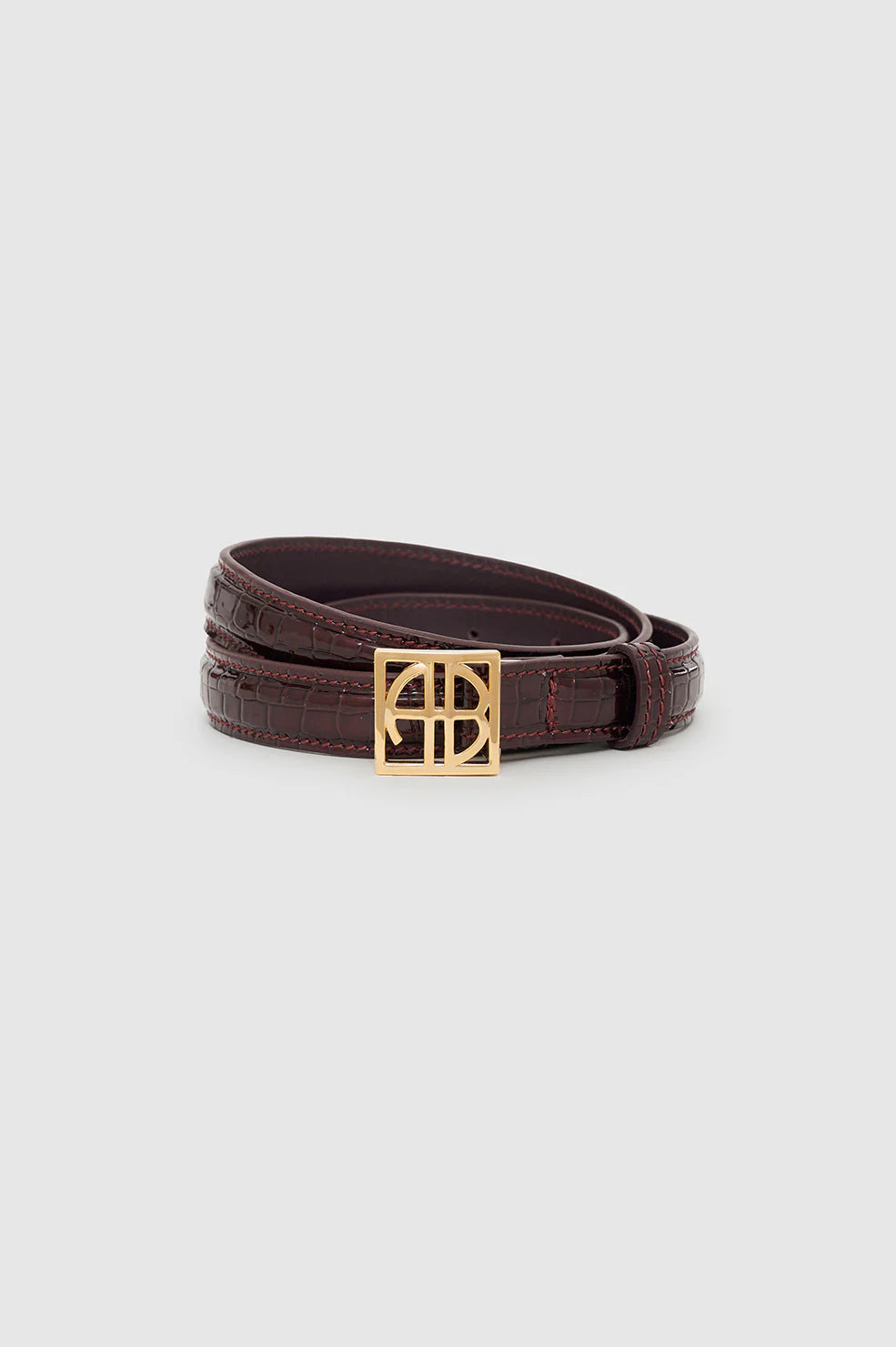 Anine Bing Monogram Belt in Burgundy Small Embossed