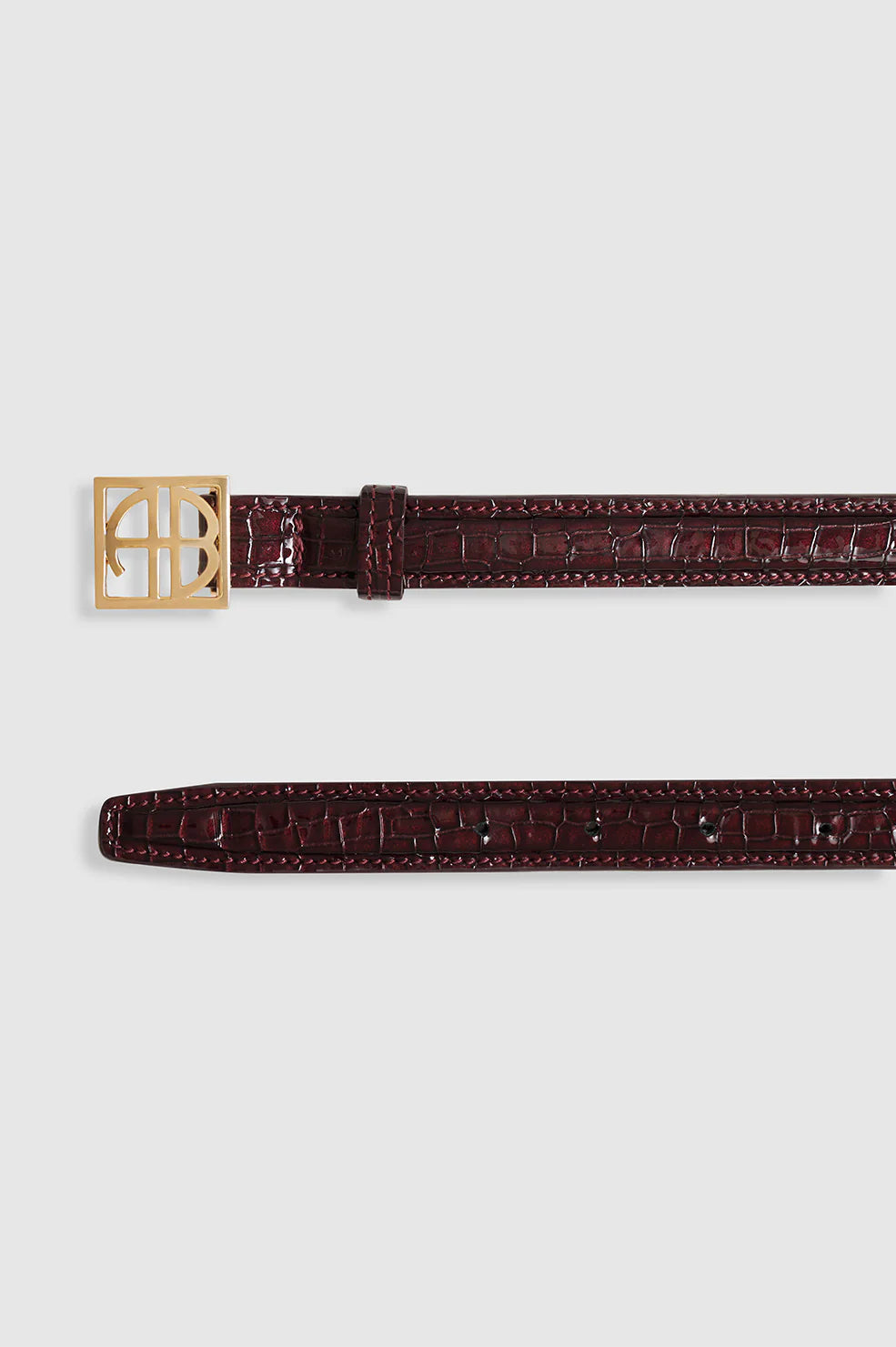 Anine Bing Monogram Belt in Burgundy Small Embossed