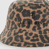 Anine Bing Nicks Bucket Hat in Black and Brown Leopard