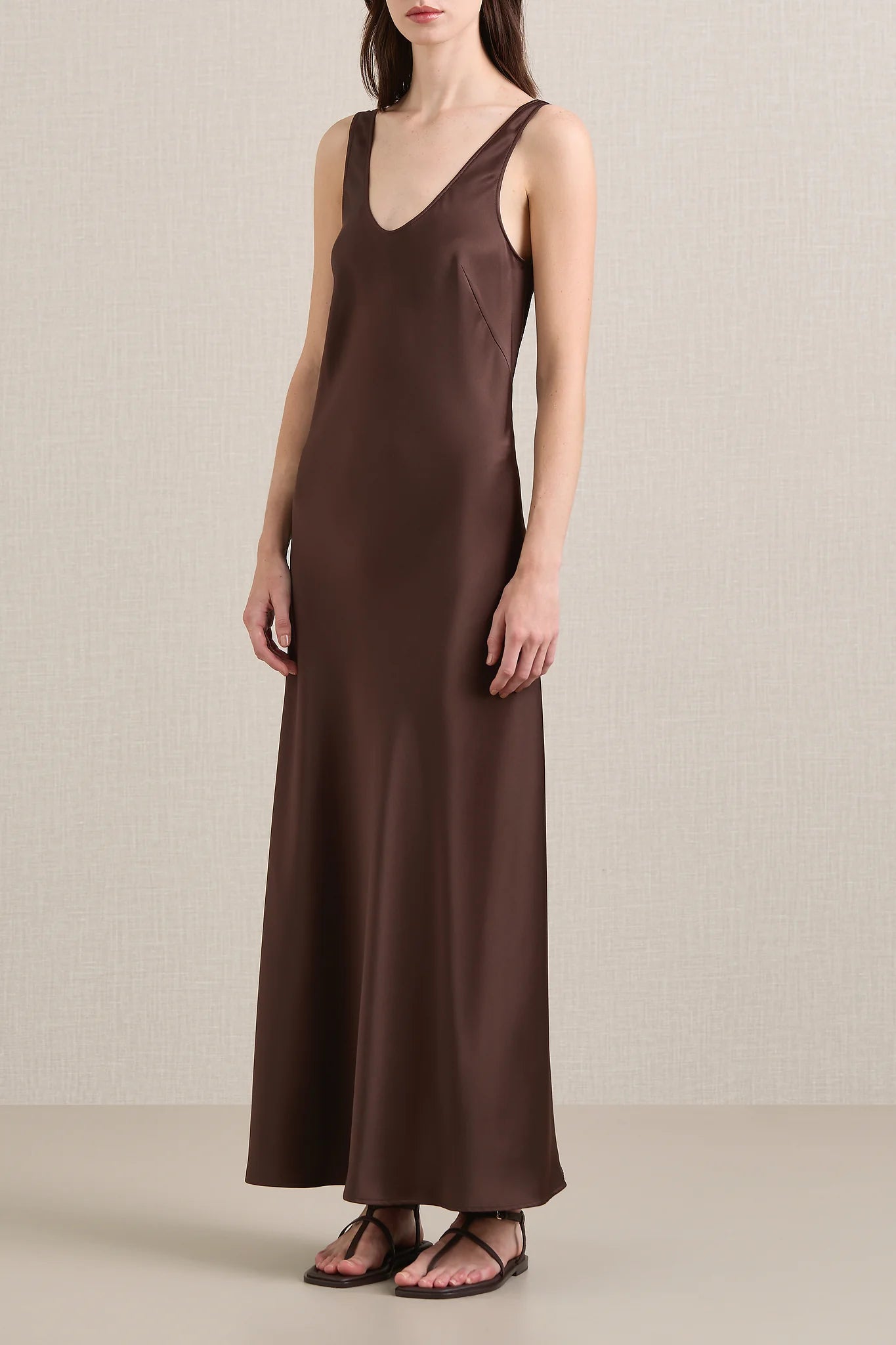 A Emery Esther Satin Dress in Chocolate