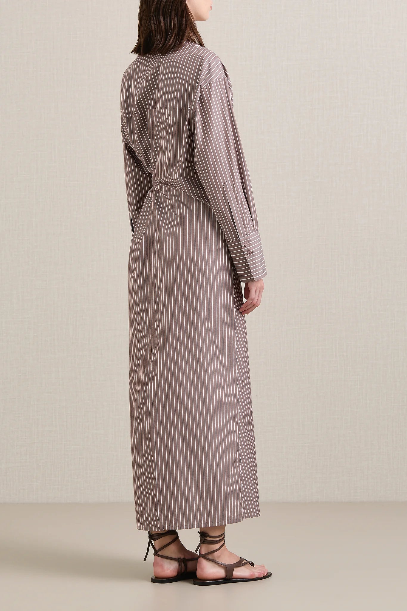 A Emery Huxem Dress in Mocha Stripe