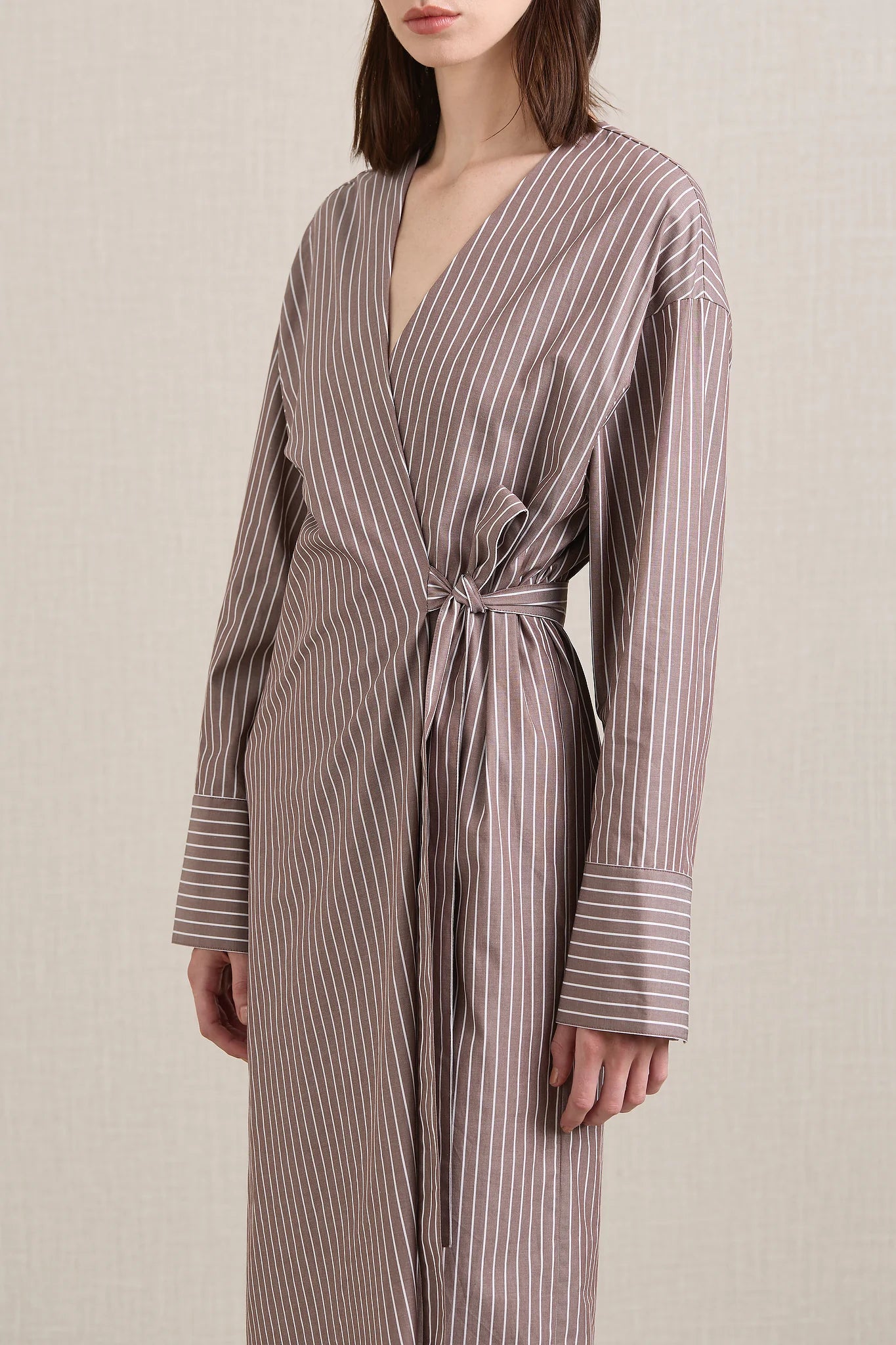 A Emery Huxem Dress in Mocha Stripe