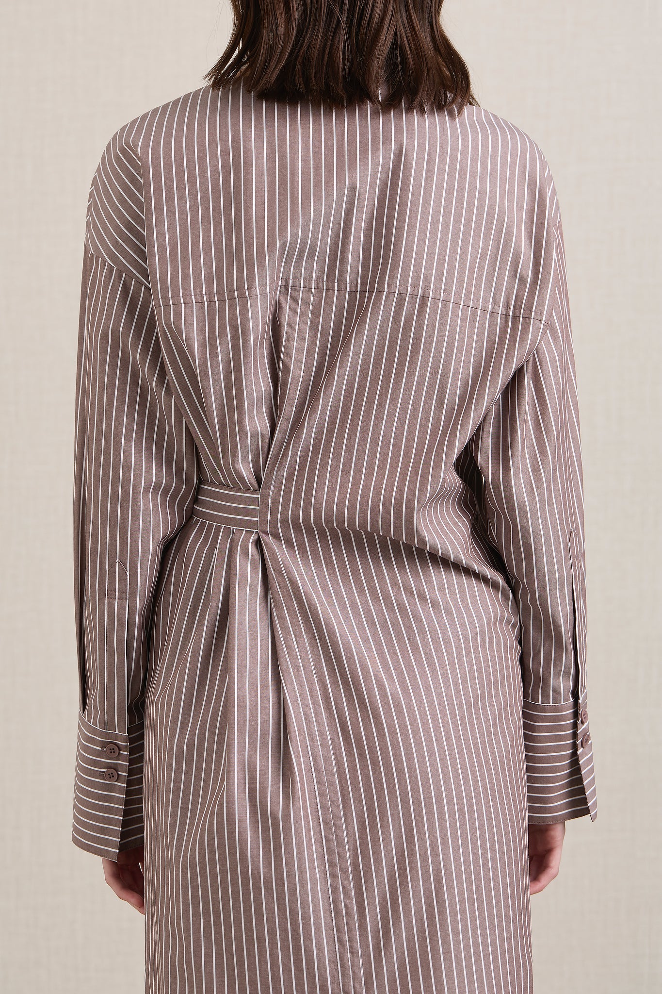 A Emery Huxem Dress in Mocha Stripe