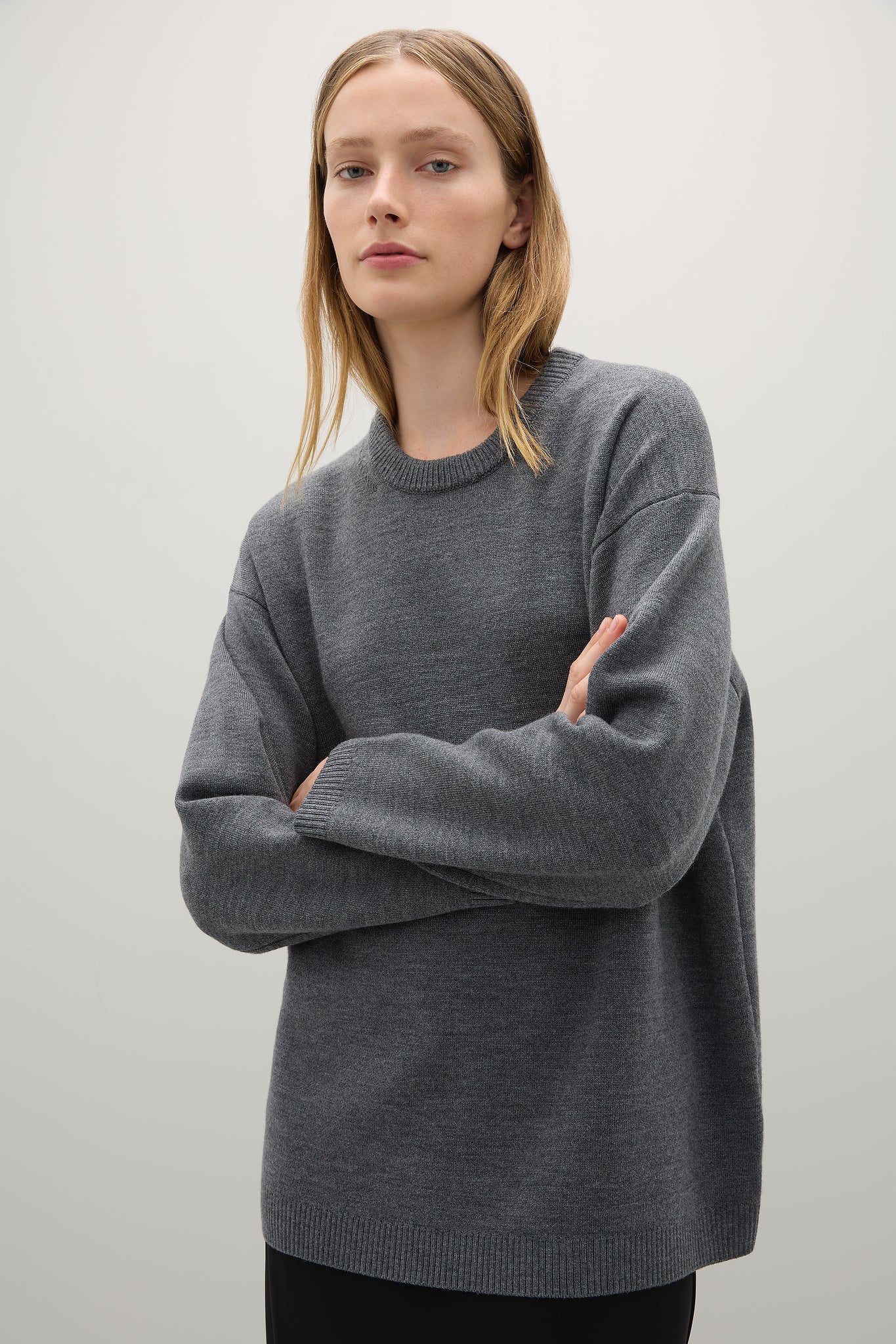 A Emery Reid Crew Knit in Mid Grey Melange