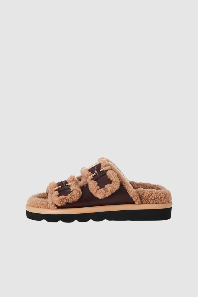 Alias Mae Saint Slide in Walnut Wax and Shearling