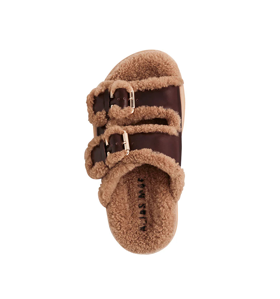 Alias Mae Saint Slide in Walnut Wax and Shearling