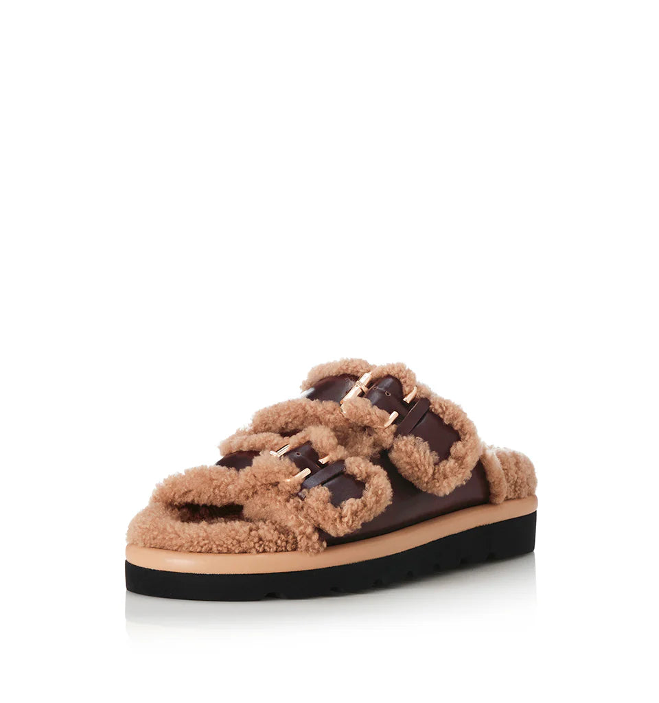 Alias Mae Saint Slide in Walnut Wax and Shearling