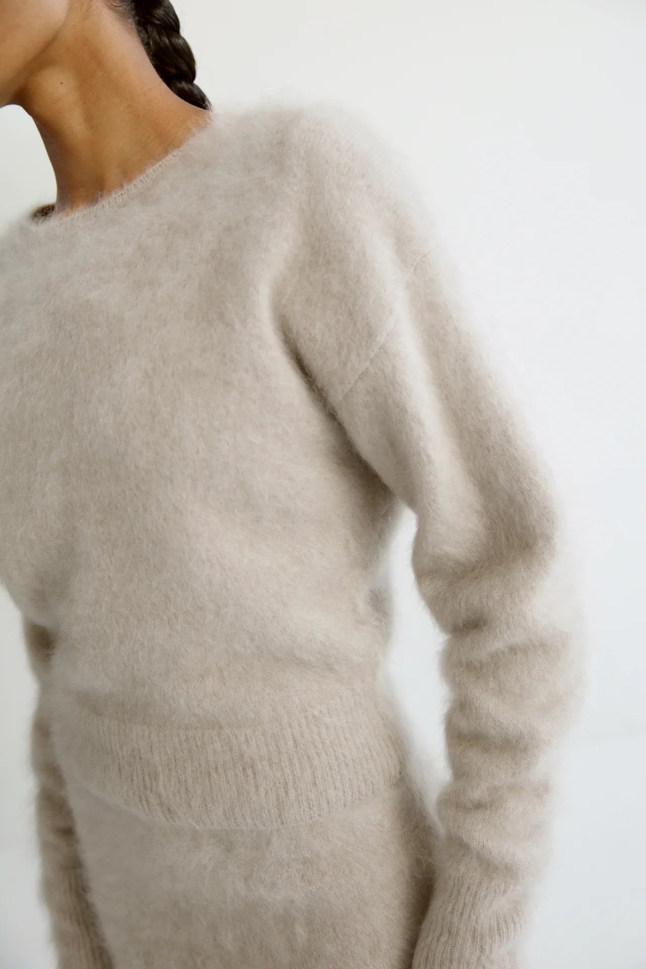 Almada Zoe Crewneck Brushed Cashmere Sweater in Taupe