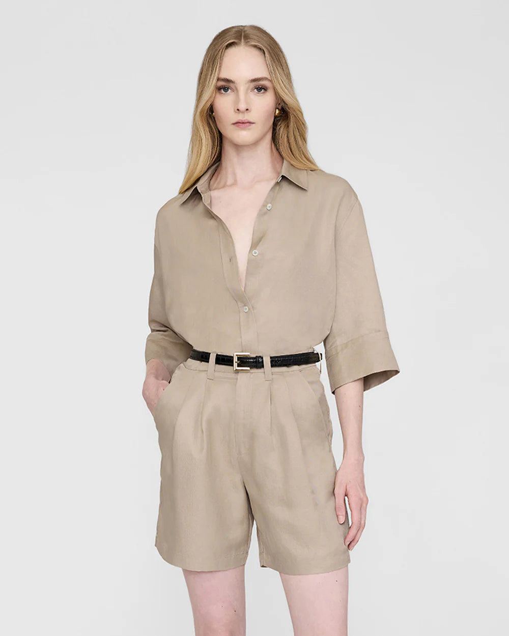 Anine Bing Carrie Short in Oatmeal Linen Blend