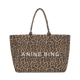 Anine Bing Leo Canvas Tote in Black and Brown Leopard