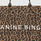 Anine Bing Leo Canvas Tote in Black and Brown Leopard