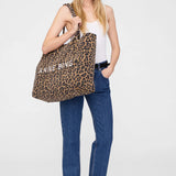 Anine Bing Leo Canvas Tote in Black and Brown Leopard