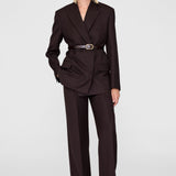 Anine Bing Small Signature Link Belt in Dark Brown with Gold