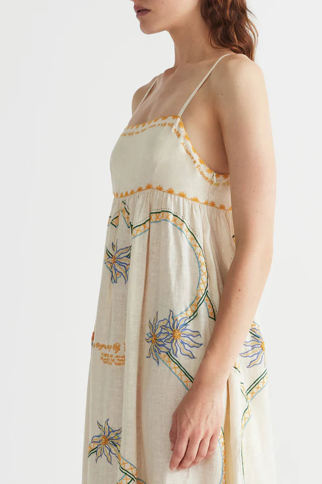 Antipodean Flower Seeker Sun Dress in Snow Drop