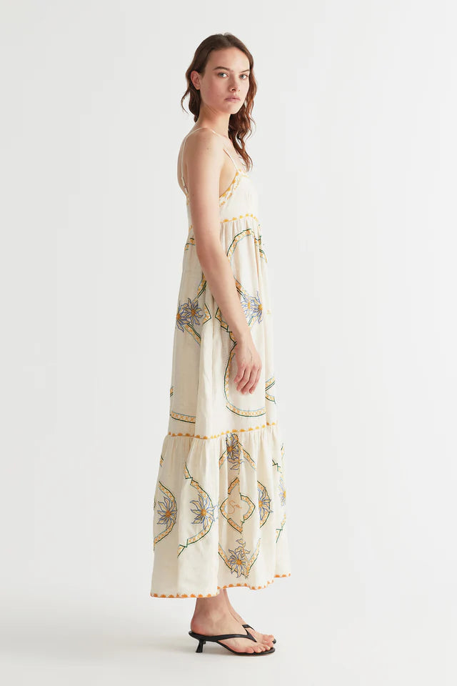 Antipodean Flower Seeker Sun Dress in Snow Drop