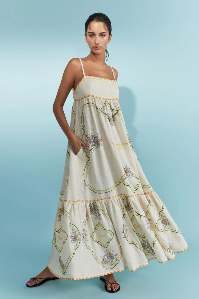 Antipodean Flower Seeker Sun Dress in Snow Drop