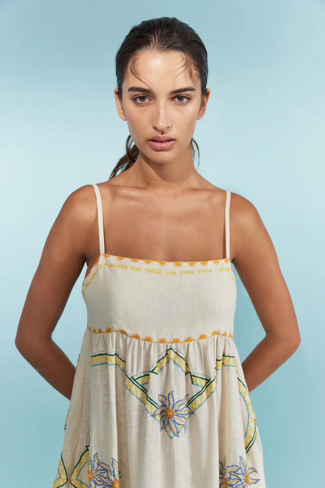 Antipodean Flower Seeker Sun Dress in Snow Drop