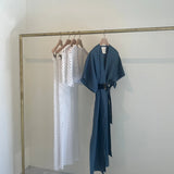 Artclub Paradiso Wrap Dress Long in Cielo - styled look