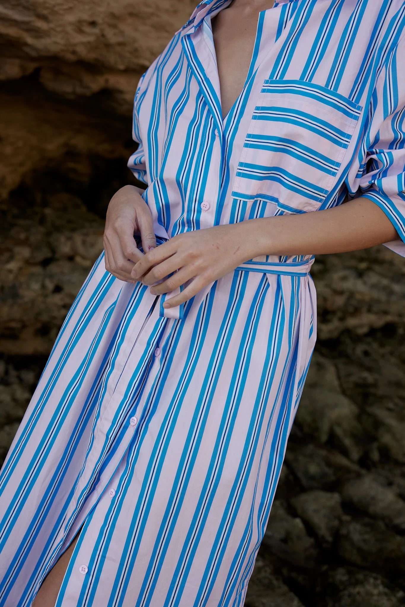 Aston Studio Billy Shirt Dress in Ocean Depths and Seashell Stripe