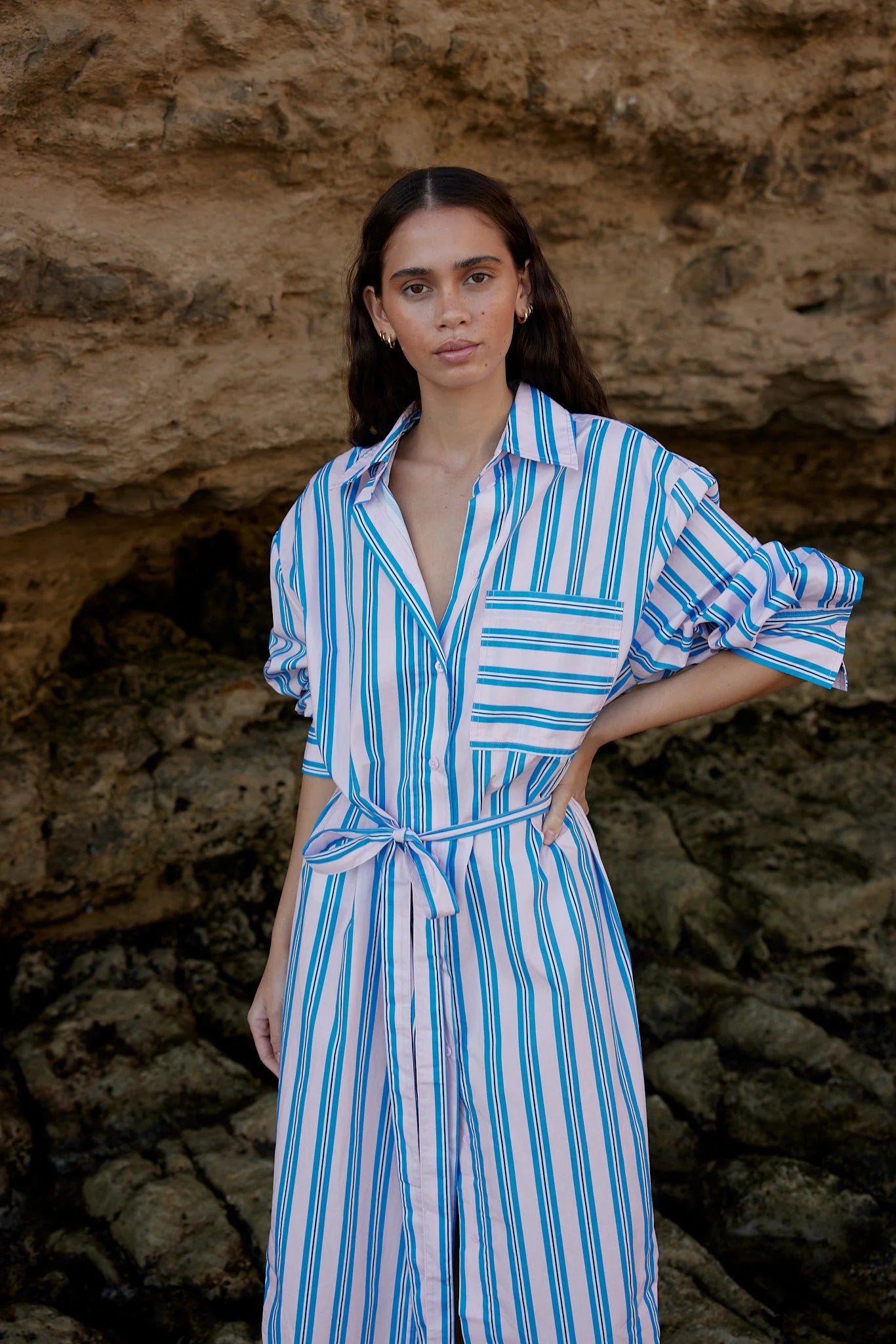 Aston Studio Billy Shirt Dress in Ocean Depths and Seashell Stripe