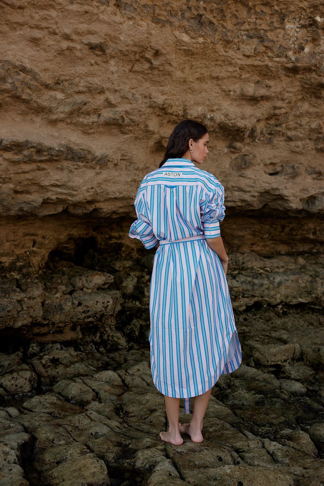 Aston Studio Billy Shirt Dress in Ocean Depths and Seashell Stripe