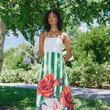 Aston Studio Molly Dress in Leaf Rose Stripe