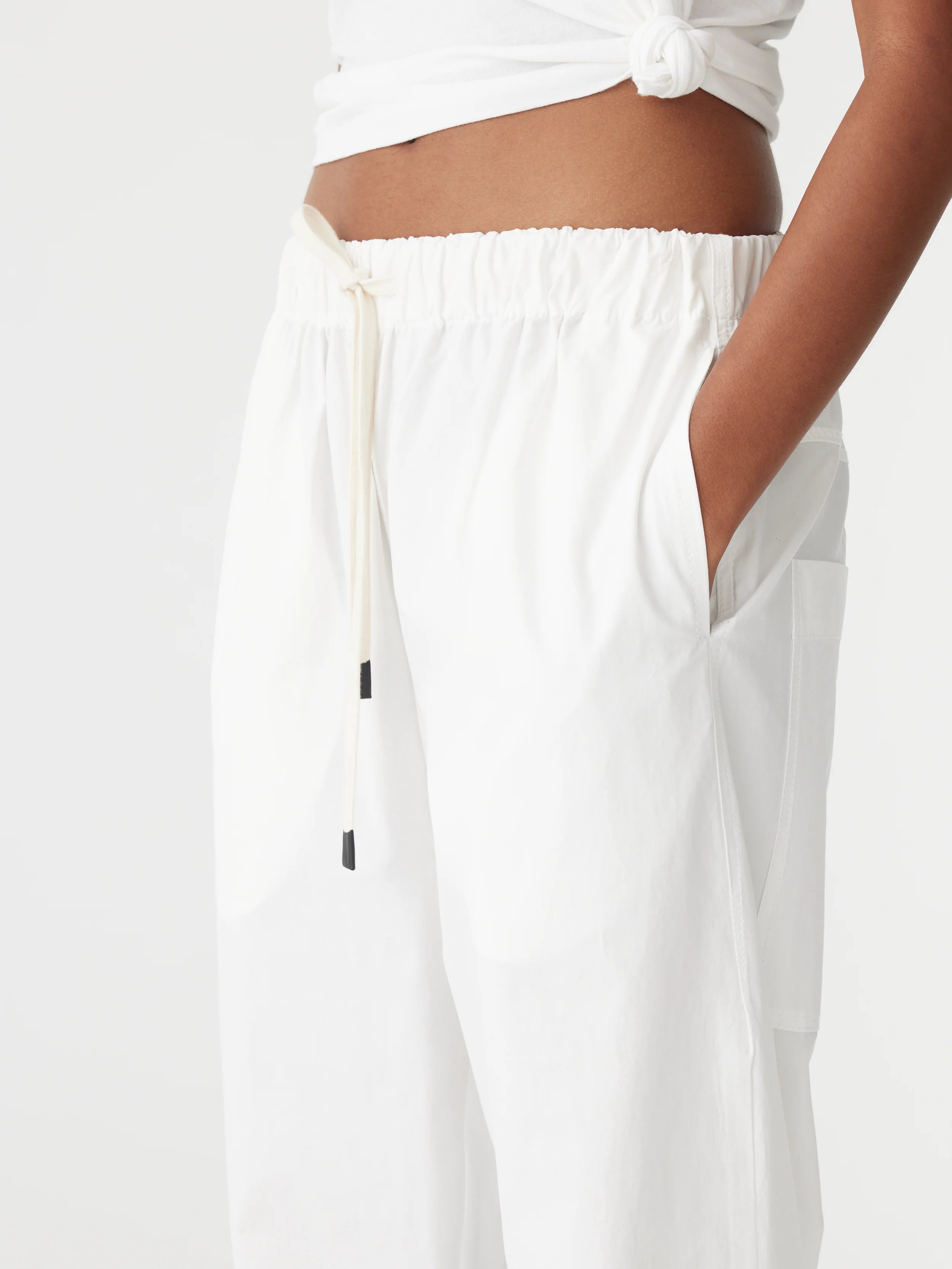 Bassike Crushed Cotton Pull on Pant in Natural