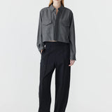 Bassike Elastic Detail Twill Pant In Black